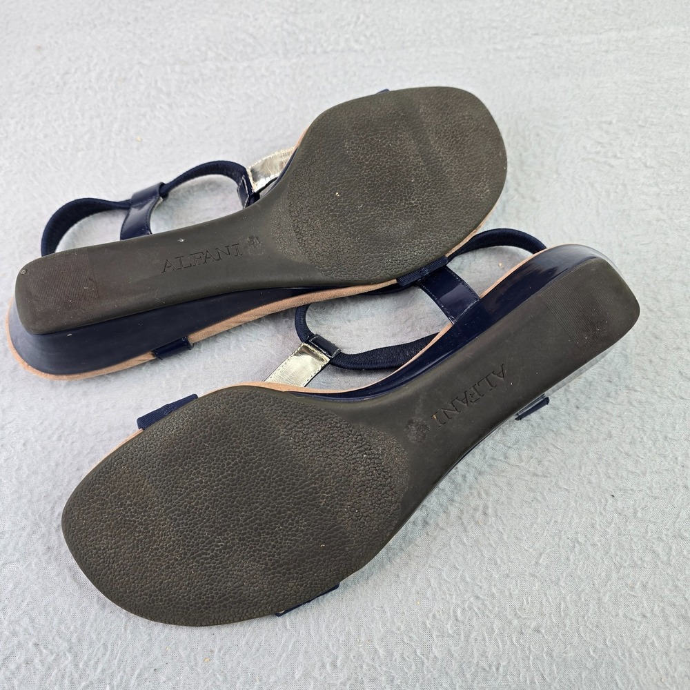 Alfani Size 10 Navy Blue T-Strap Wedge Sandals Comfort Slip-On Stretch Slingback - Picture 7 of 8